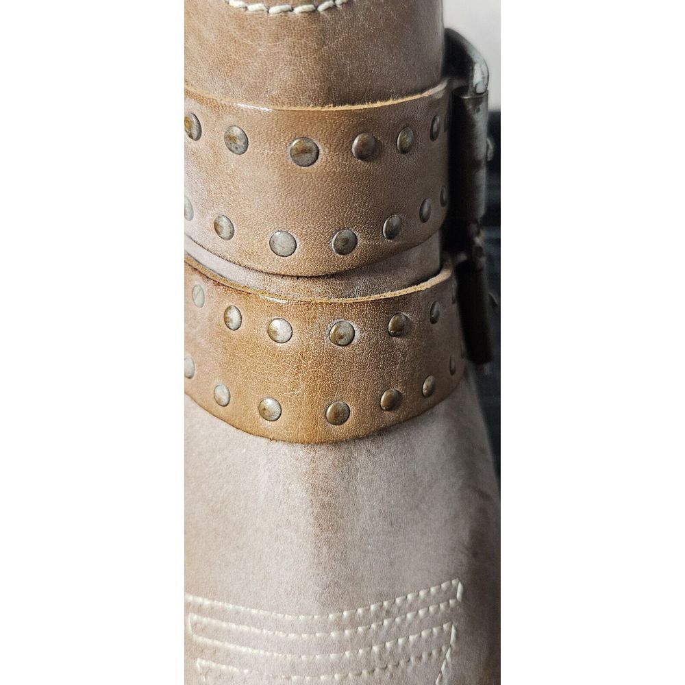 ROAN by BED STUD ville tan‎ white ankle boots US size 6M stud buckles zipper - Picture 4 of 16